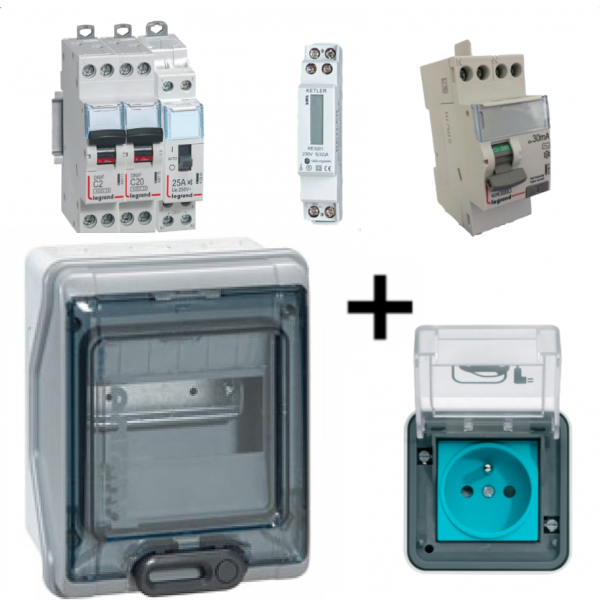 Kit recharge Sécurisé pour voiture electrique avec comptage et heures creuses HAG-BLM-VC-HC HAGER