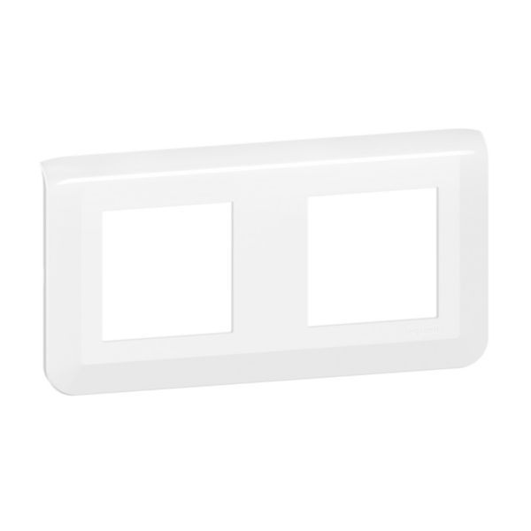 Plaque de finition horizontale blanc Mosaic EU référence 277804L de la marque Legrand. Pour habiller les fonctions Mosaic 2x2 modules. Usage en intérieur uniquement.