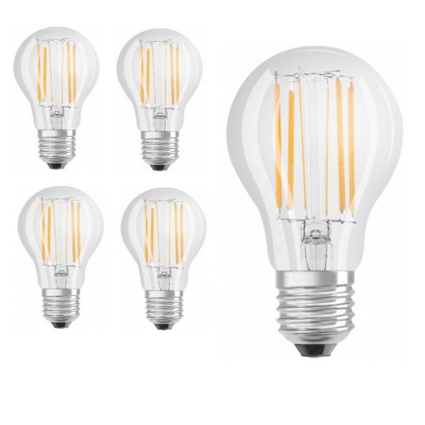 Lot de 5 ampoules LED 7W à filament, sphérique, culot E27 référence 409601 de la marque Arlux. Température couleur 3000K. Flux lumineux 950 lm. Angle d'éclairage 320°.