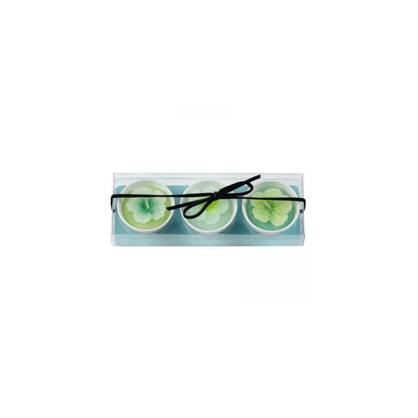 bougie chauffe-plat fleurs dans coupelles vert