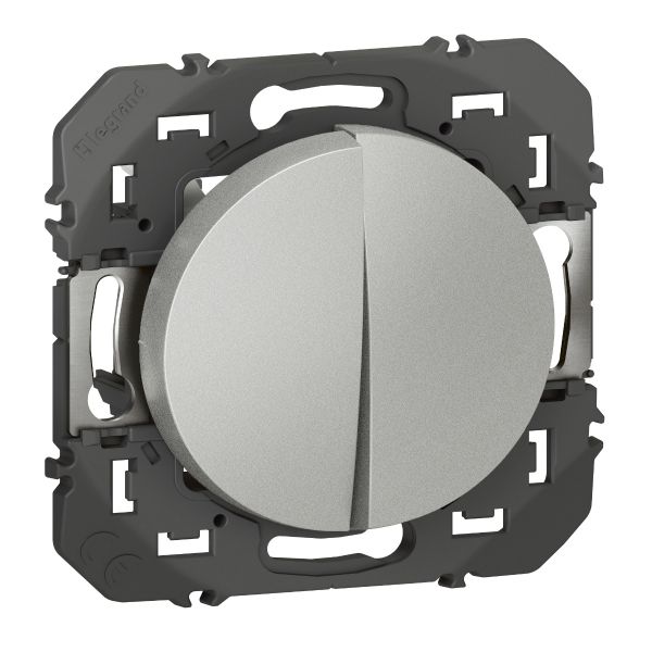 Double interrupteur ou va-et-vient Dooxie 10AX 250V (finition alu) référence 600102 de Legrand.