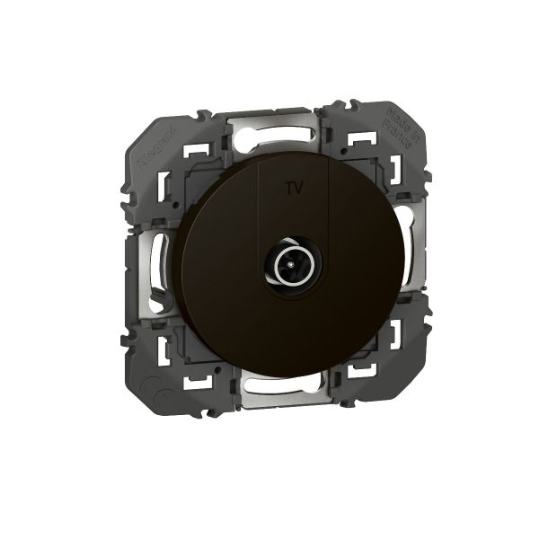 Prise TV simple étoile blindée de la gamme Dooxie enjoliveur finition noir mat. Mécanisme référence 600551 du fabricant Legrand