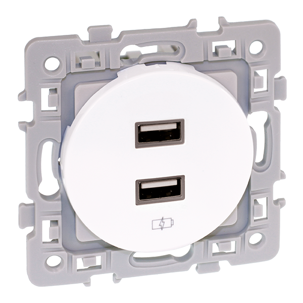 Chargeur double USB A 5,5V enjoliveur blanc référence 60229 Square de la marque Eur'Ohm