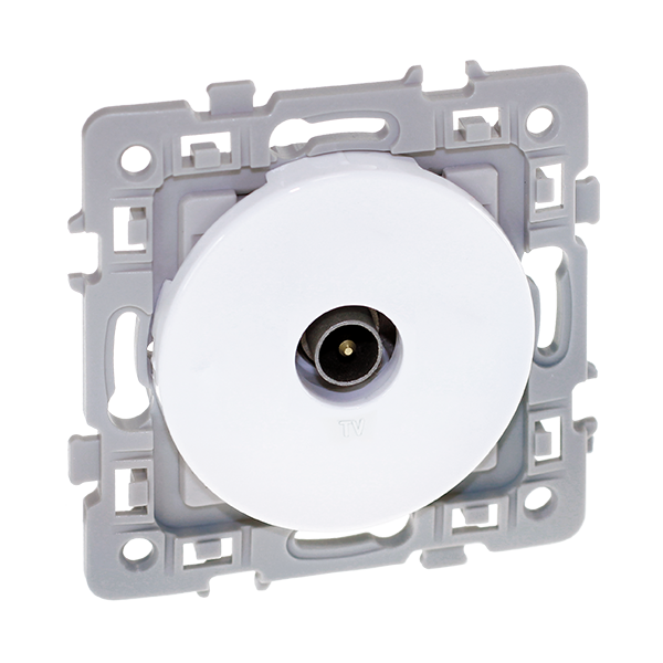 Prise TV avec enjoliveur blanc. Mécanisme référence 60264 Square de Eur'Ohm