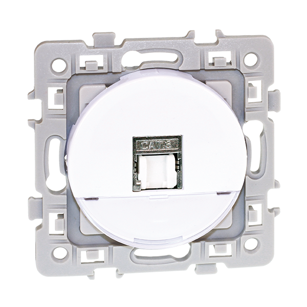 Prise RJ45 blindée Cat.6 STP (Grade2 TV) avec enjoliveur blanc. Mécanisme référence 60272 de la gamme Square de chez Eur'Ohm