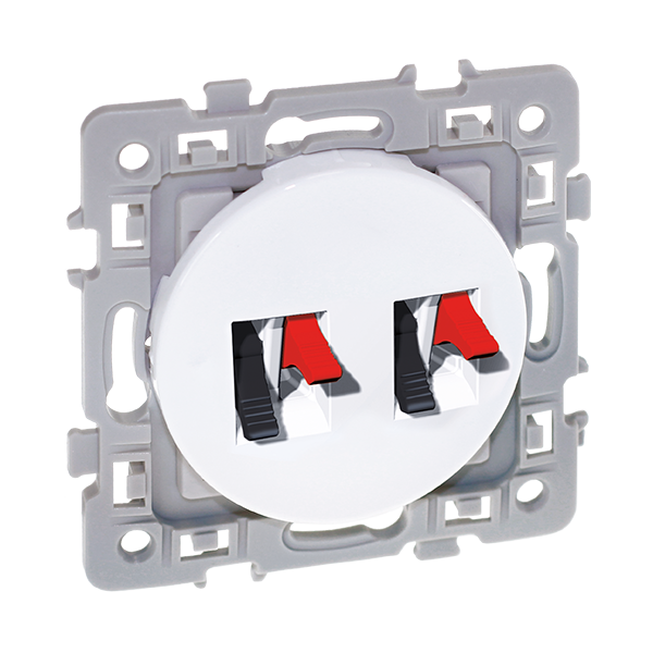 Double prise haut-parleur avec enjoliveur blanc. Mécanisme de la gamme Square référence 60275 du fabricant Eur'Ohm