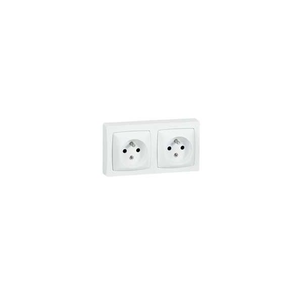 Prises 2 x 2 pôles + terre - blanc - Legrand - 086076