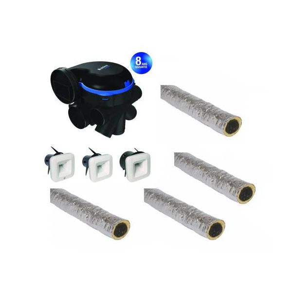 Pack VMC + 4 gaines isolées 6m (x2 d.80 mm, x1 d.125 mm, x1 d.160 mm). Kit VMC simple flux EasyHOME HYGRO Premium MW BDH référence 11033434 - ALDES.