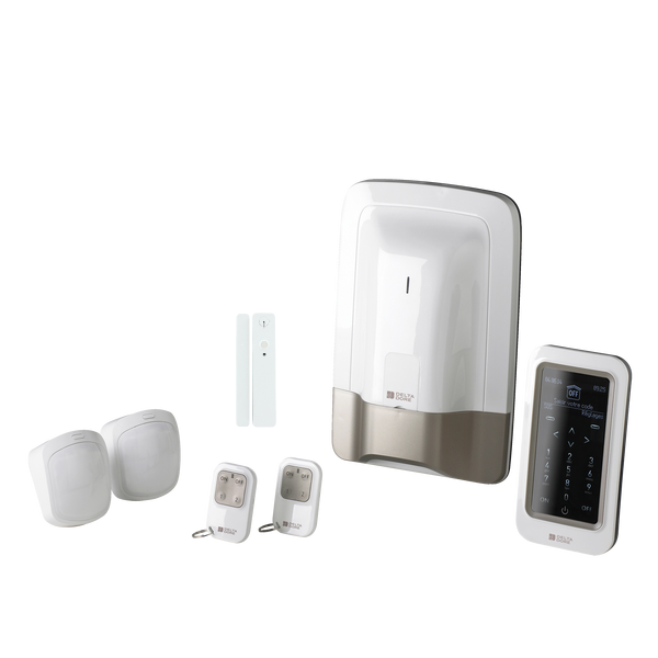 Pack alarme sans fil Tyxal+ Delta Dore, composé du kit réf. 6410168 et du détecteur d'ouverture Tyxal+ réf.6412288.