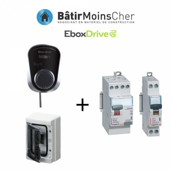 Kit de recharge pour voiture électrique Ebox drive 7,4kW EBOX7KWT2SPP Plug and Play, protections montées dans un tableau étanche. Permet de charger votre voiture électrique en Mode 3. Prise Ebox drive d'une puissance de 7,4kW.Puissance de charge automatiq