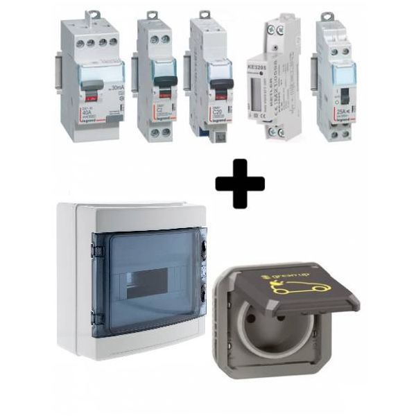 kit de recharge bmc-vc-hc-enc équipé des éléments de protection et de commande ainsi qu'une prise de recharge Green'up legrand.