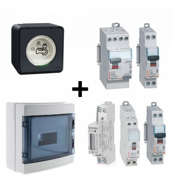 kit de recharge bmc-vc-hc-ms équipé fourni avec une prise mureva styl schneider pour véhicule électrique et hybride.