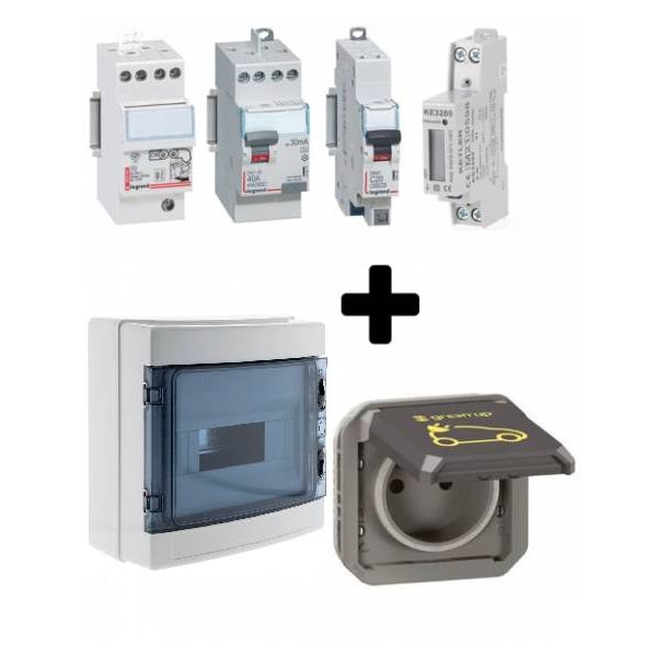 kit de recharge référence bmc-vc-pa-enc équipé avec une prise renforcée à encastrer pour charger les voitures électriques ou hybrides.