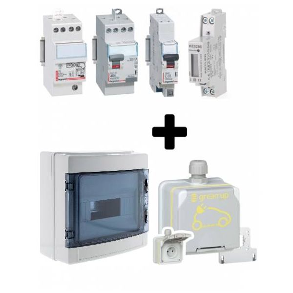 kit de recharge référence bmc-vc-pa-g pour voiture électrique ou hybride le pack comprend également une prise renforcée green'up legrand.