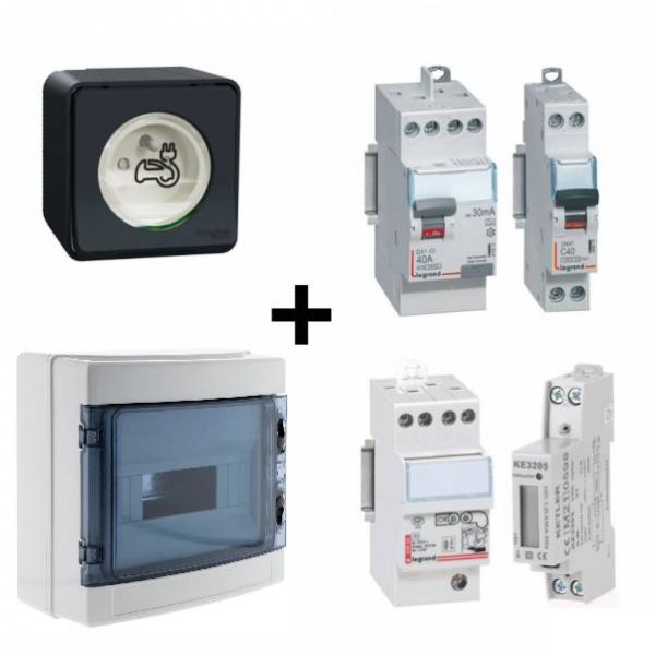 kit de recharge réf. bmc-vc-pa-ms équipé des éléments de protection et e commande ainsi qu'une prise renforcée mureva styl de la marque schneider.