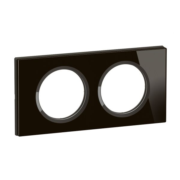 Plaque de finition Céliane 2 postes Collection Matière Brute finition Verre Onyx Noir référence CP1902 de la marque Legrand.