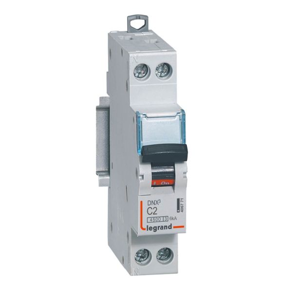 Disjoncteur Legrand DNX3 2A courbe C, bornes à vis, 1P+N 230 V - réf. 406771