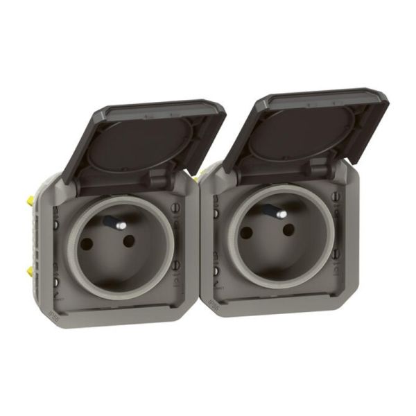 Double prise étanche Plexo 2x2P+T horizontale anthracite Legrand 069842L