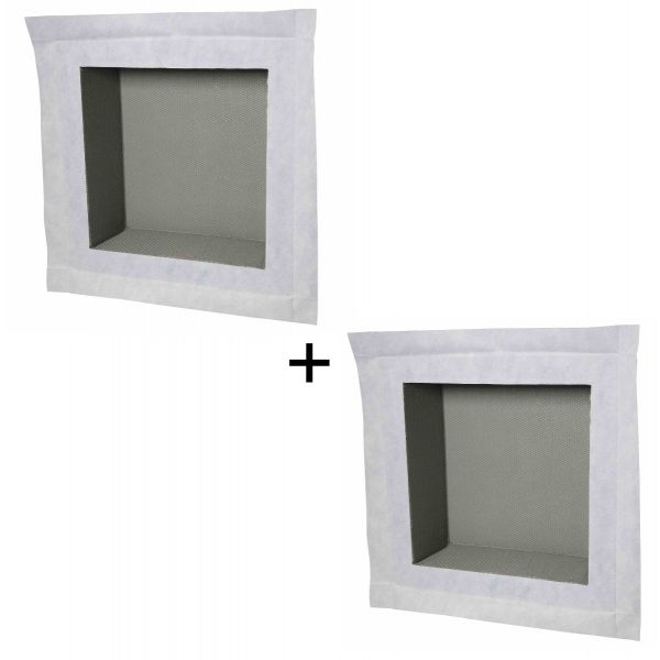Duo de niches à carreler étanche (1 lot de 2 niches) profondeur 15 cm de la marque Marmox. Dimensions 30x30x15 cm.