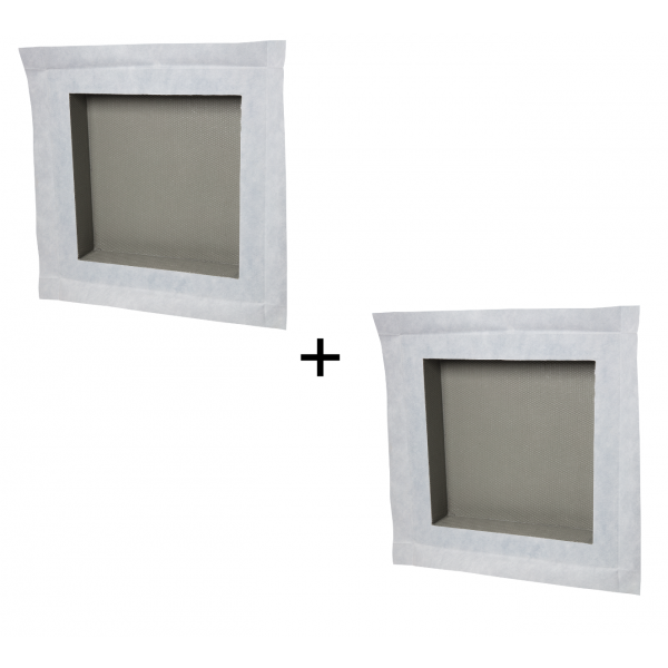 Duo de niches à carreler étanche profondeur 9 cm de la marque Marmox. Dimensions 30x30x9 cm.