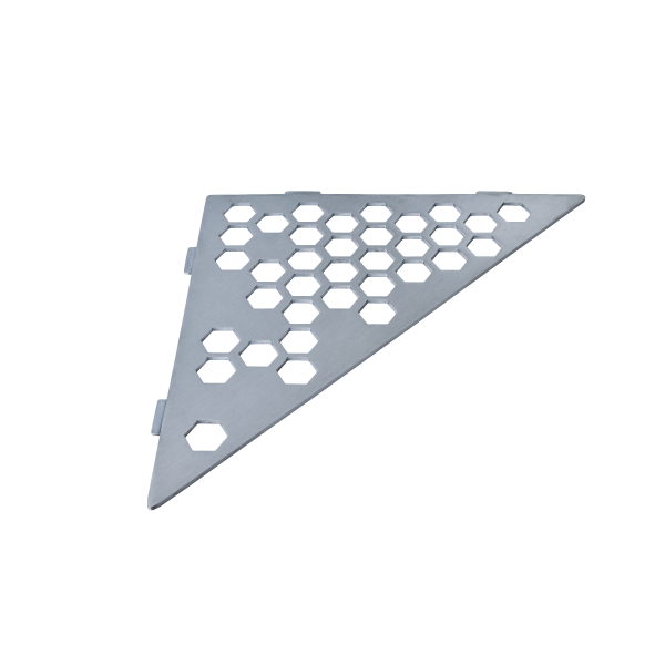 Etagère triangulaire modèle Hexagone en acier inox de 2 mm avec une finition brossée de la marque Marmox.