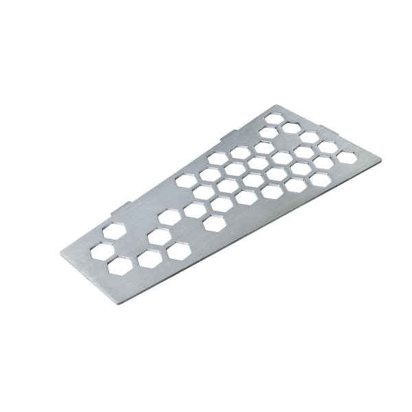 Étagère rectangulaire modèle Hexagone en acier inox de 2 mm avec une finition brossée (I-HEXA-REC-L) de la marque Marmox.