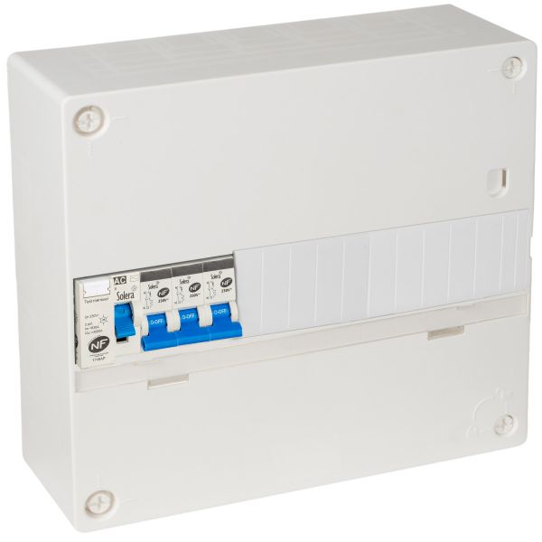 Tableau électrique équipé et précâblé référence GTL13C de la marqe Solera. Coffret prêt à l'installation, conçu pour 13 modules sur 1 rangée. Convient pour une installation électrique domestique ou tertiaire avec tous les éléments nécessaires. Dimensions 