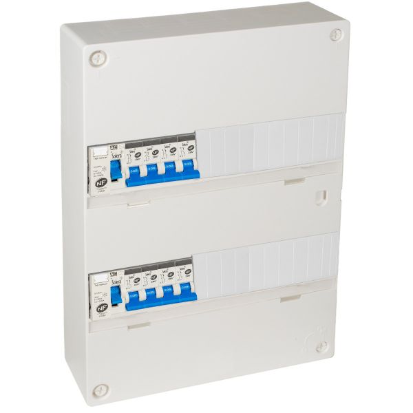 Tableau électrique équipé et précâblé référence GTL26C de la marque Solera. Coffret conçu pour 26 modules sur 2 rangées. Elements de protection avec les bornes à vis. Indice de protection IP20. Dimensions extérieures : 250 x 365 x 96 mm.