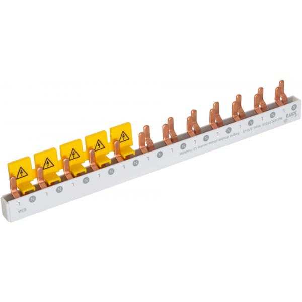 Peigne double phase et neutre référence GTL2P216 de la marque Solera. Connexion de 12 modules, nombre de pôle : 2.