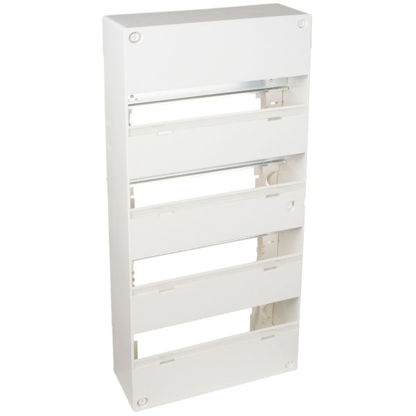 Coffret électrique référence GTL52T de la marque Solera. 52 modules - 4 rangées. Conçu en ABS blanc pour une pose en saillie.