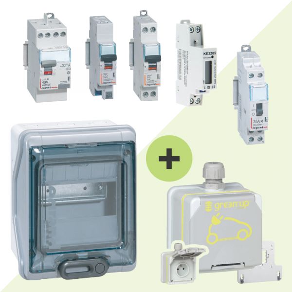 Kit recharge Green'Up + Compteur et Heures Creuses voiture electrique