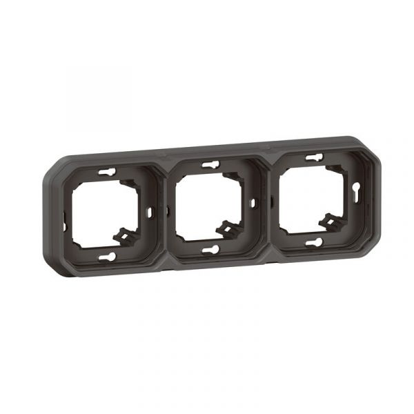 Support plaque étanche pour montage encastré 3 postes horizontaux ou verticaux Plexo - anthracite