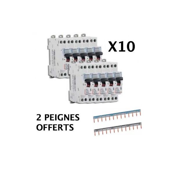 Lot 10 disjoncteurs 10A vis + 2 peignes Offerts