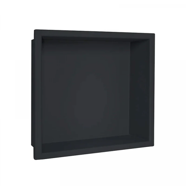 Niche design encastrable en acier inox (2 mm) recouvert d'un revêtement anodisé époxy noir (9005) de la marque Marmox. Version carré.