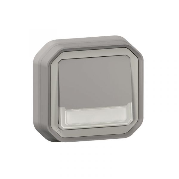  Poussoir lumineux porte-étiquette avec voyant Plexo IP55 encastré - gris 