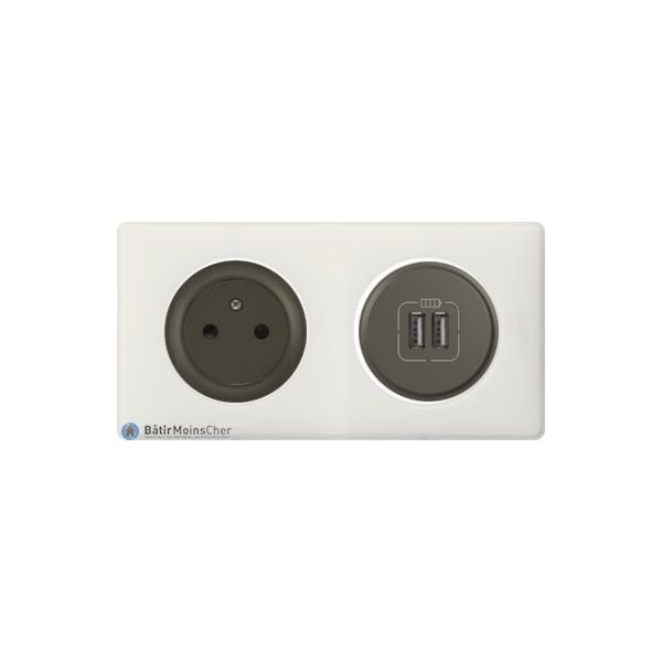 Prise Surface + double chargeur USBCéliane graphite - Plaque Craie