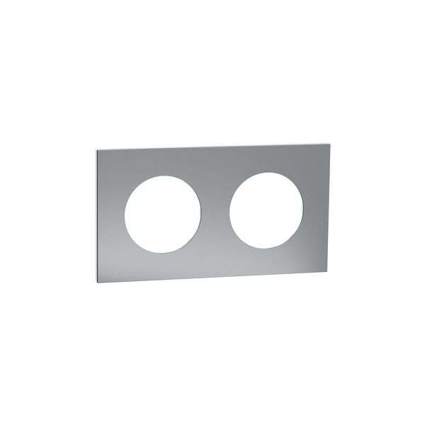 Plaque de finition 2 postes S910704 Odace Métal Schneider - Effet Titane support blanc