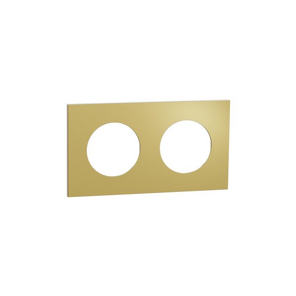Plaque de finition 2 postes S911704 Odace Métal Schneider - Effet Laiton support blanc