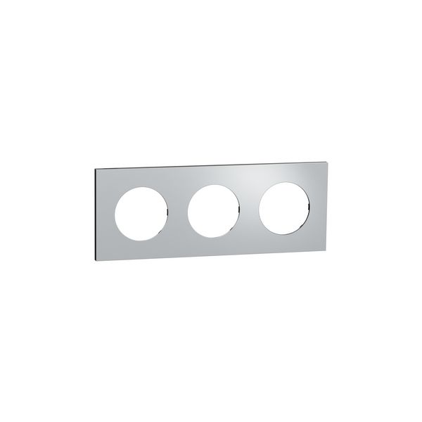 Plaque de finition 3 postes S913706 Odace Schneider - Effet Aluminium support noir