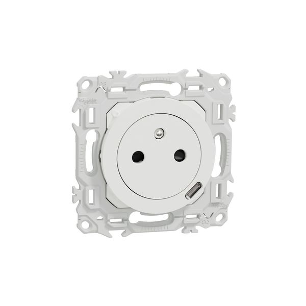 Prise 2P+T 16A affleurante + chargeur USB-C S920042 Odace Schneider - 18W Power Delivery - Blanc craie