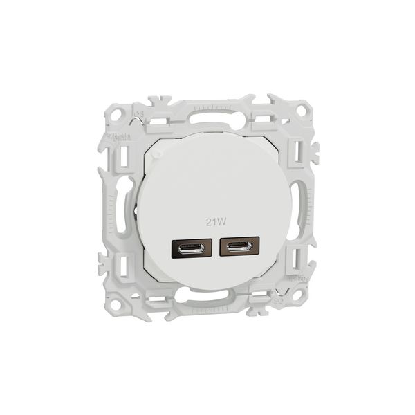 Chargeur double USB-C S920401 Odace Schneider - Blanc craie