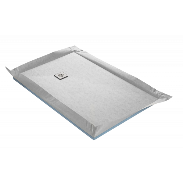 Receveur à carreler SLIM BOARD Marmox - grille carrée excentrée et siphon ultra-plat et natte étanche pré-montée