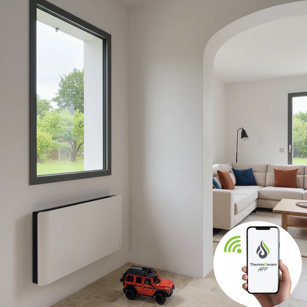 Mise en situation du radiateur connecté Molia 1500W double système de chauffe horizontal (blanc) TC-MO1500H-W - ThermoCeram.