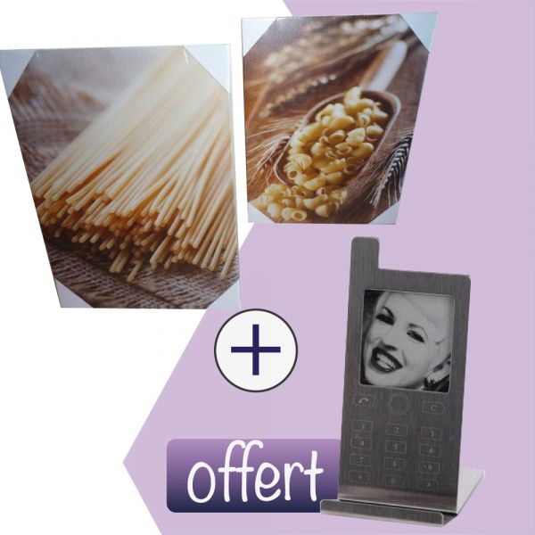 lot de 2 toiles cuisine + Cadre photo portable Offert