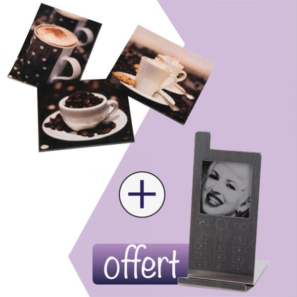 Lot de 3 toiles café + Cadre photo portable Offert