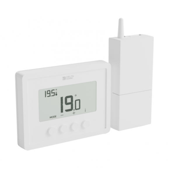 Thermostat sans fil Tybox RF 210 XL référence 6051151 (rectangulaire) de la marque DELTA DORE pour système hydraulique et aéraulique.