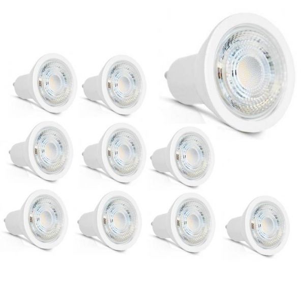 Lot de 10 Ampoules LED 3000K 450 lumens GU10 de la marque Miidex, référence 78601, dimmable, puissance 5,5W, tension 220-240Vac.