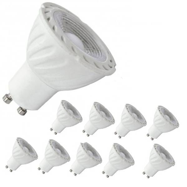 Lot de 10 ampoules LED GU10 de la marque Miidex, référence 78425. 220-240Vac - 5W - 4000°K (blanc neutre) - 440Lm - angle de diffusion 75°, non dimmable. Classe énergétique A+. Installés sur des rails luminaires, des spots et des plafonniers encastrés, p