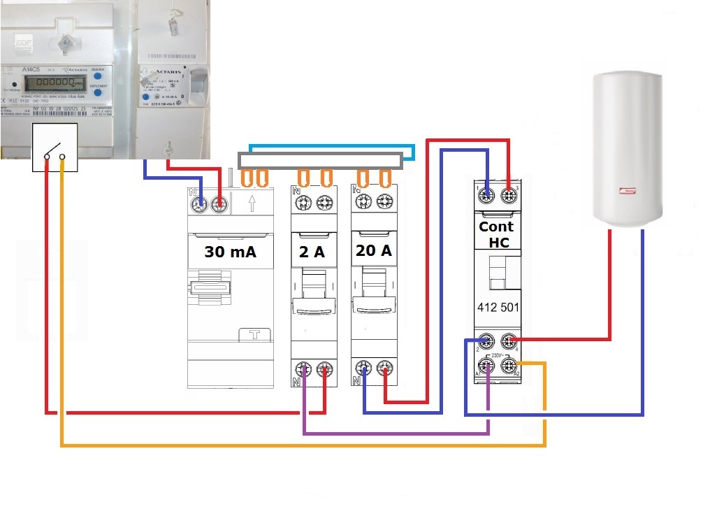 schéma de câblage du contacteur heures creuses
