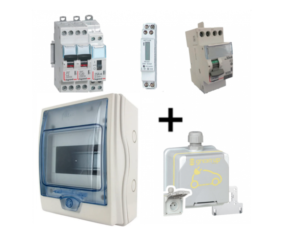 Pack 3 : recharge sécurisé Green Up LEGRAND avec compteur MID + contacteur heures creuses<br />
